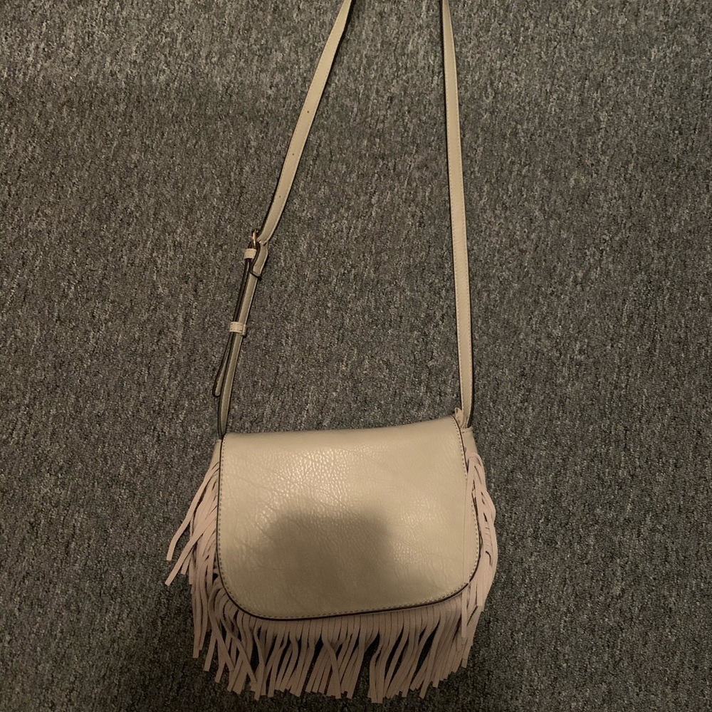 Gray fringe crossbody bag